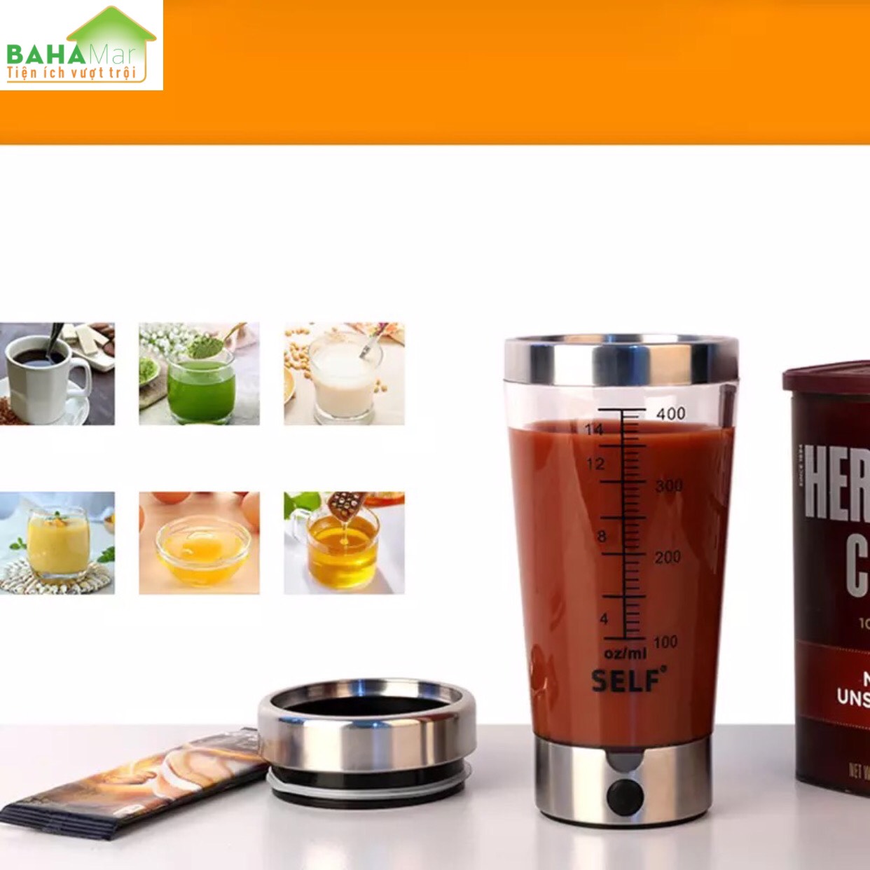 CỐC KHUẤY TỰ ĐỘNG PHA SỮA, CAFE, BỘT PROTEIN… THAY CỐC LẮC CỐC TRỘN "BAHAMAR" Sử dụng đơn giản, chỉ cần nhấn nút nguồn trên động cơ để trộn, thêm bột và chờ 30 giây.