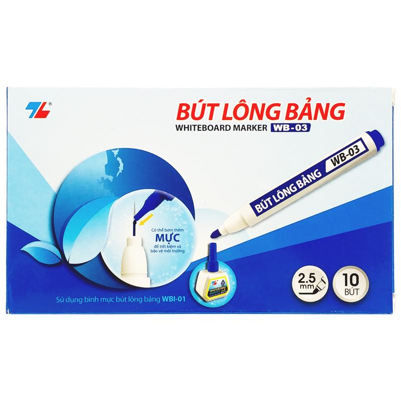 Hộp 10 Bút Lông Bảng 2.5 mm - Thiên Long WB-03 - Mực Xanh