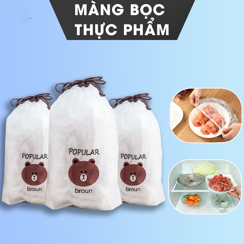 Màng Bọc Thực Phẩm Gấu Co Giãn Siêu Dai - Túi bọc thực phẩm Có Chun Hình Túi Gấu An Toàn Vệ Sinh set 100 túi