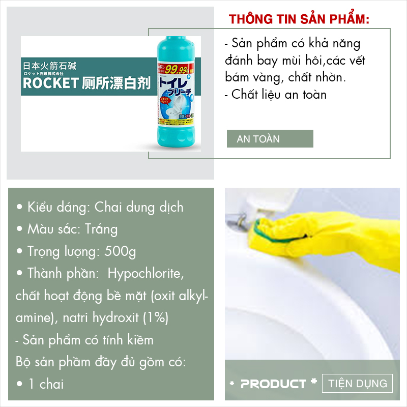 Combo 2 chai nước tẩy trắng bồn cầu Rocket 500g - hàng nội địa Nhật