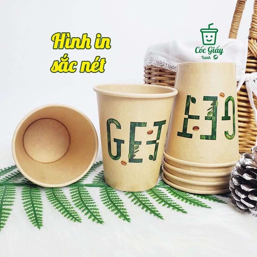 50 CỐC GIẤY XANH 240ml In Chữ GET MÀU NÂU Cafe Siêu Đẹp, Lịch Sự
