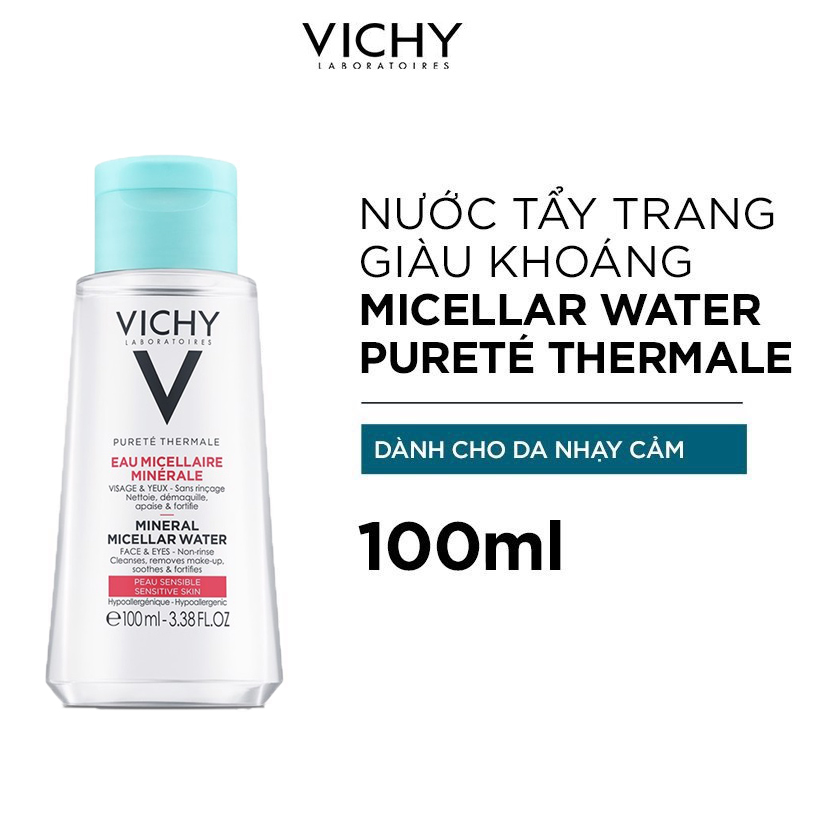 Nước tẩy trang dành cho da nhạy cảm VICHY Pureté Thermale Mineral Micellar Water (100ml) - Tặng Móc Khóa