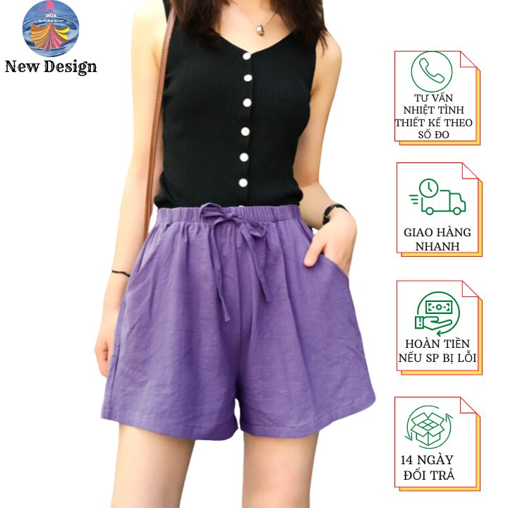 Quần short đũi dáng váy form rộng freesize (48-65kg) chất vải đũi mềm thoáng mát