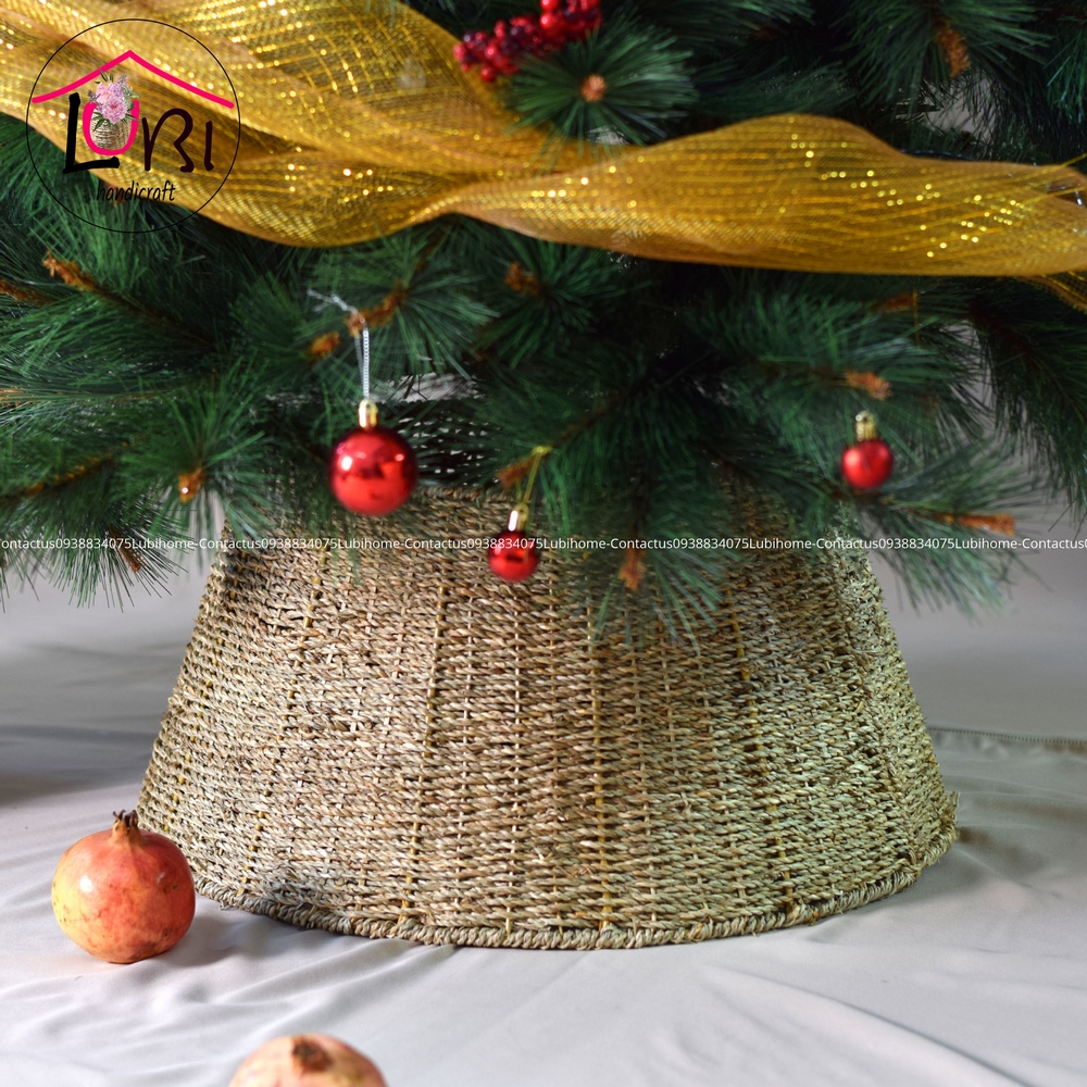Lubihandicraft - Phụ kiện Hàng rào/ Đế trang trí cây thông Noel hình tròn đan cói - mộc mạc, tinh tế
