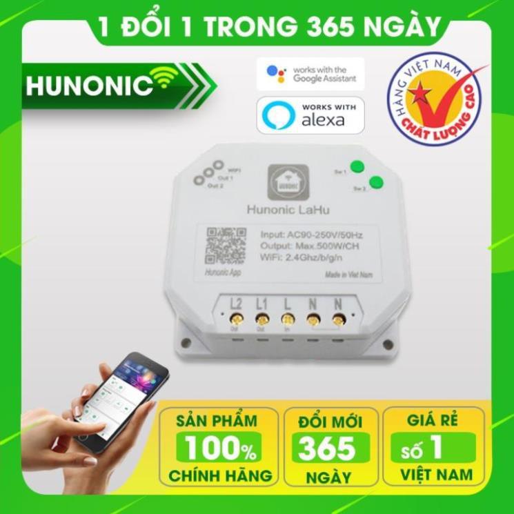 Công Tắc Điện Thông Minh Hunonic Lahu 2 Kênh│Công tắc wifi điều khiển từ xa qua điện thoại│Hàng Việt Nam