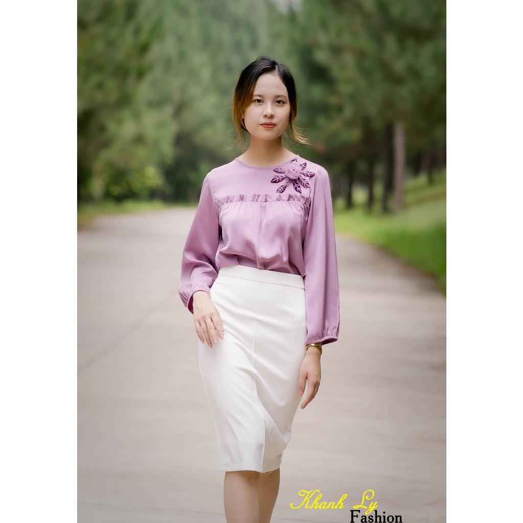 Áo Thiết Kế Lụa Cao Cấp Hoa Hồng Tím