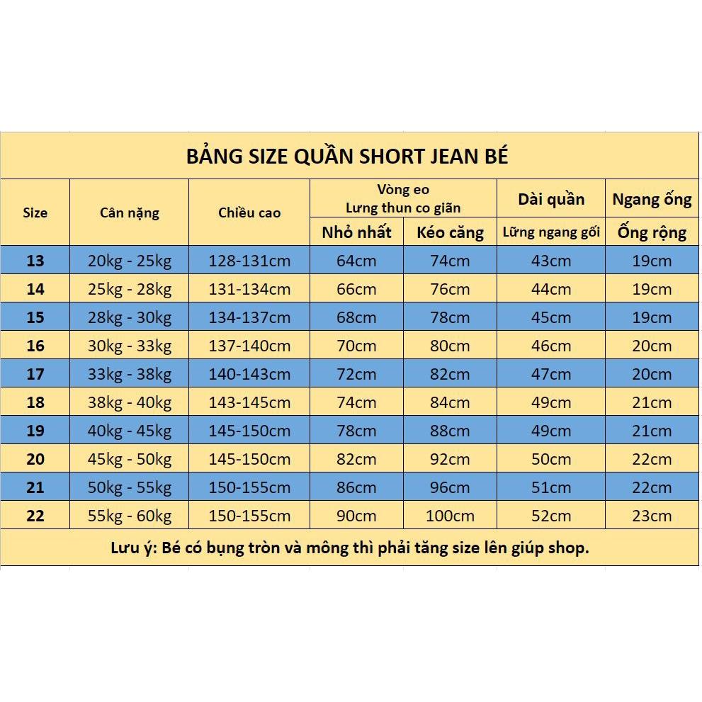 Quần short jean bé trai từ 20kg đến gần 40kg, quần cho bé lưng thun, jean co giãn - NH KIDS SHOP