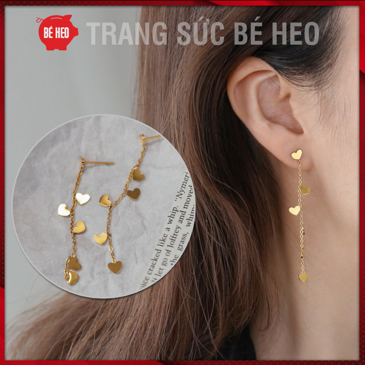 Bông tai titan dài trái tim siêu xinh - Trang sức Bé Heo BHBT475