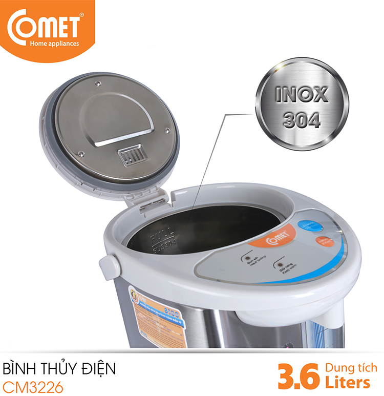 Bình thuỷ điện dung tích 3.6L - 730W Comet CM3226 - Hàng chính hãng