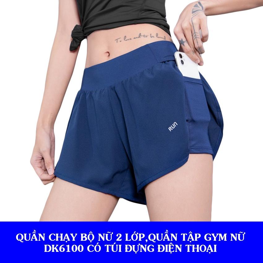 Quần Chạy Bộ Nữ 2 Lớp,Quần Tập Gym Nữ DK6100 Có Túi Đựng Điện Thoại