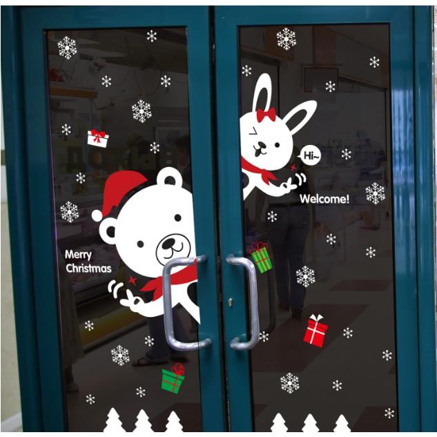 Decal trang trí Noel - Gấu Thỏ Trắng chào đón giáng sinh