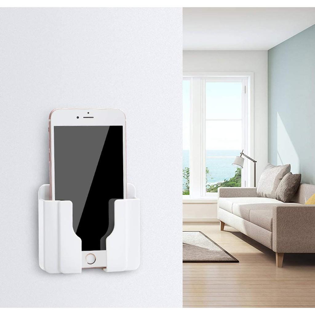 Kệ Dán Tường Để Remote, Đồ Dùng/ Giá Đỡ Sạc Điện Thoại - Có Móc Treo Giữ Dây Điện