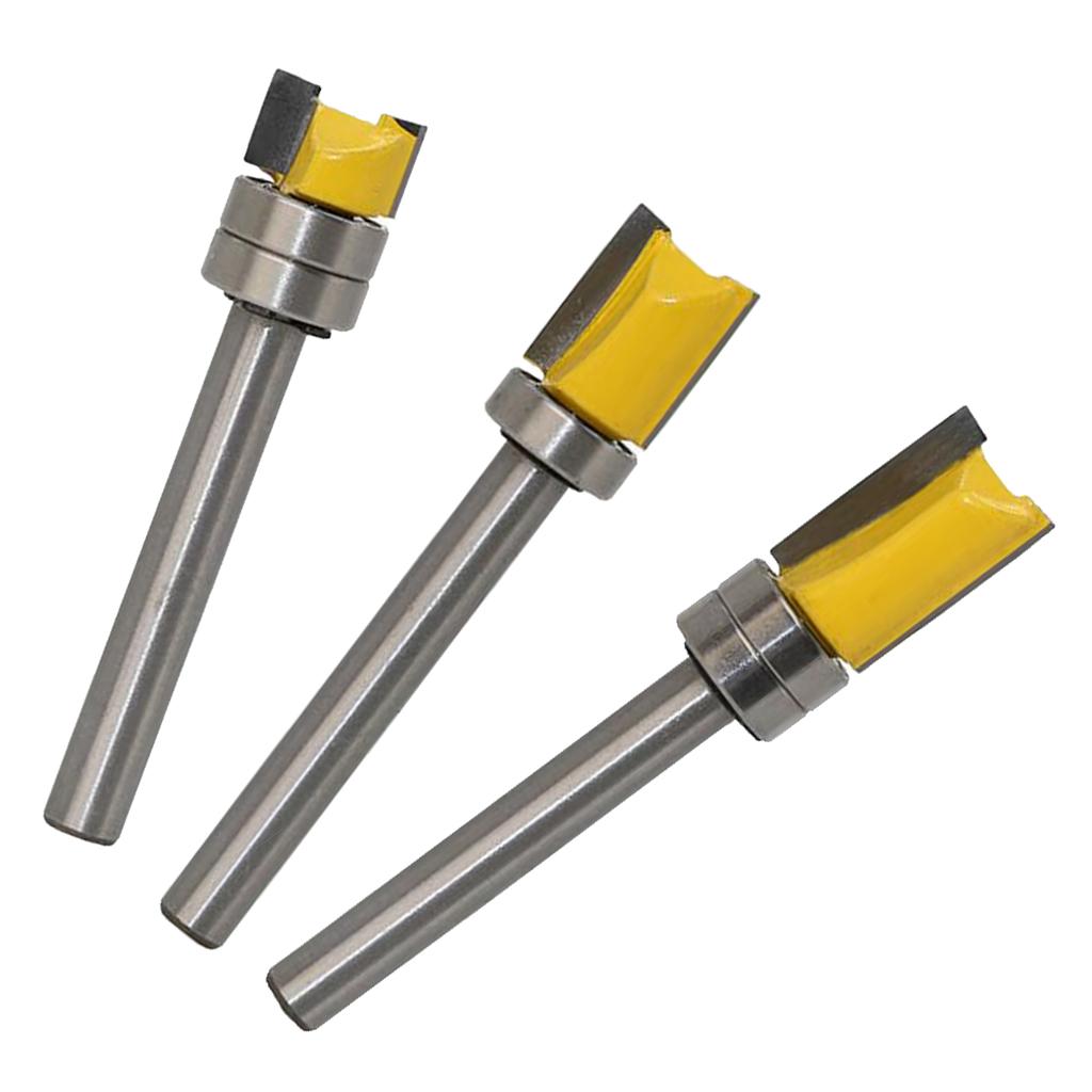3Pcs Durable Hard Alloy Mortise Template Flush Trim Router Bit Milling Cutter 6mm Shank