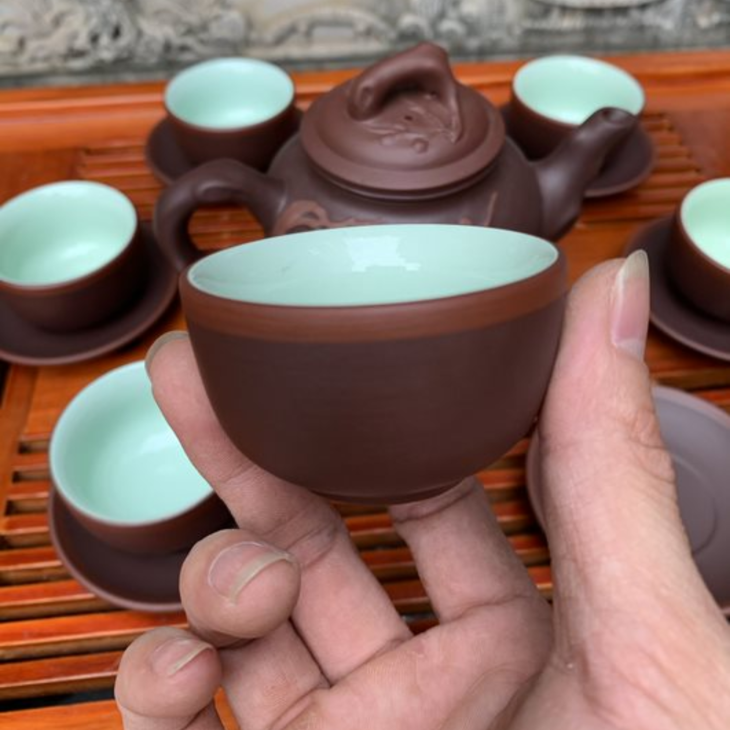 Bộ ấm chén uống trà cao cấp , bộ ấm trà Bát Tràng - trường sa báo xuân cao