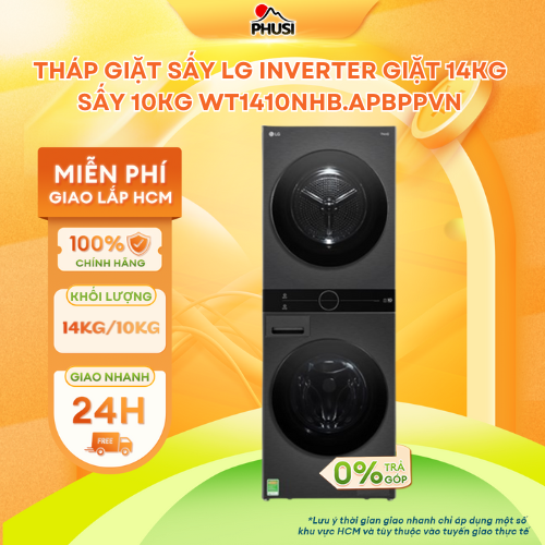 Tháp giặt sấy LG giặt 14kg sấy 10 kg WT1410NHB - Hàng Chính Hãng - Mới 100%