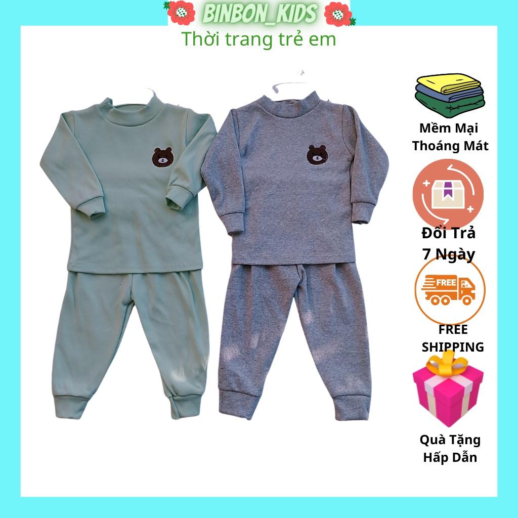 Quần áo bé trai bé gái Binbon kids, Bộ dài tay cho bé chất cotton gân thêu chú gấu cự yêu cho bé từ 8-18kg