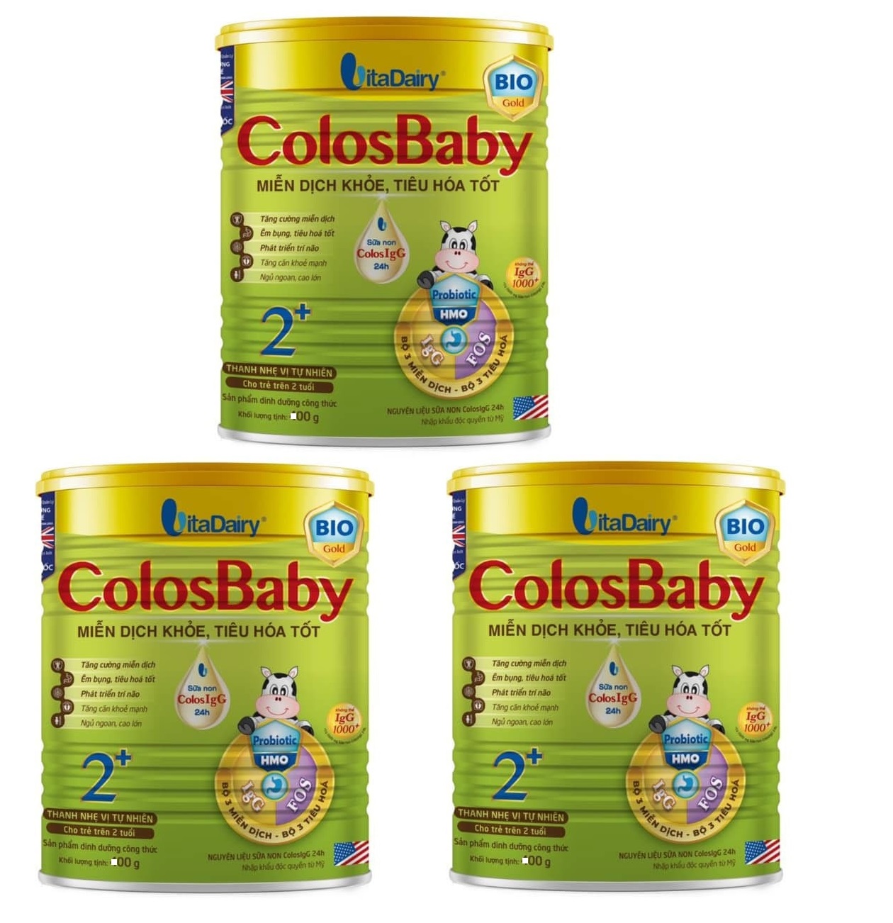 Combo 3 lon Sữa Bột Vitadairy COLOSBABY BIO GOLD 2+ lon 800g
