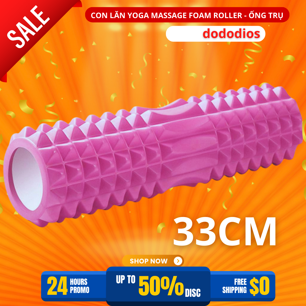 Con Lăn Foam Roller Massage, Dãn Cơ Tập Gym,Yoga dododios - Màu Hồng