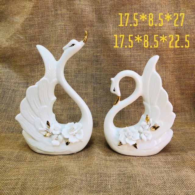 Đôi Thiên Nga TM Bát Tràng Màu Trắng Decor Nhà Cửa