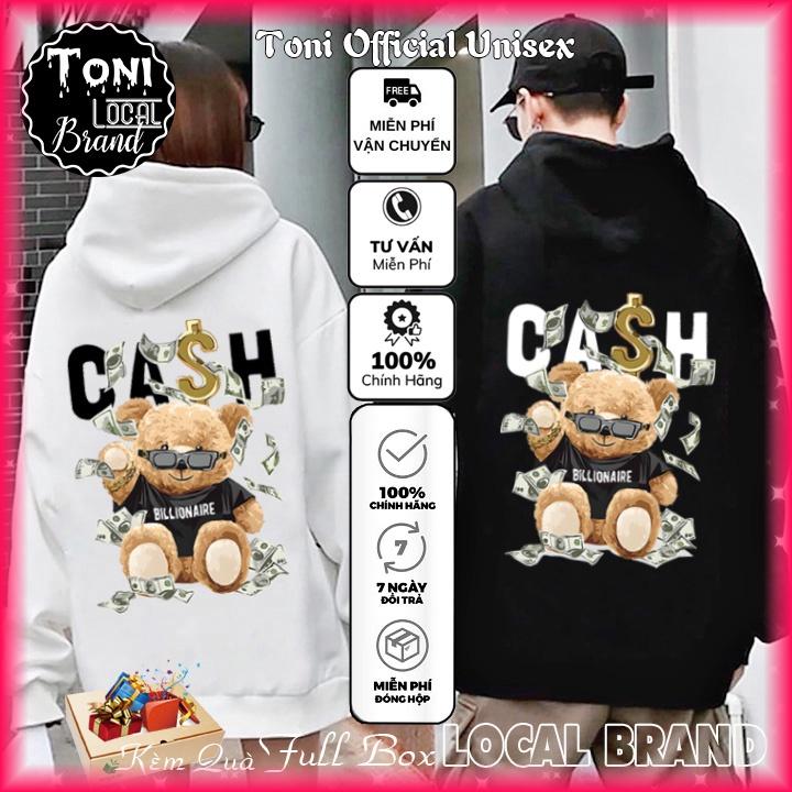 ( ) ÁO HOODIE Local Brand Unisex CASH BEAR Nỉ Bông Form Rộng Nam Nữ (HD4800L - Full Size - Kèm Video Ảnh Thật)