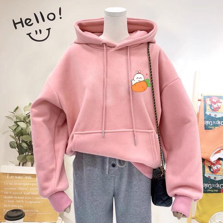 ÁO HOODIE UNISEX IN THỎ ÔM CÀ RỐT DỄ THƯƠNG