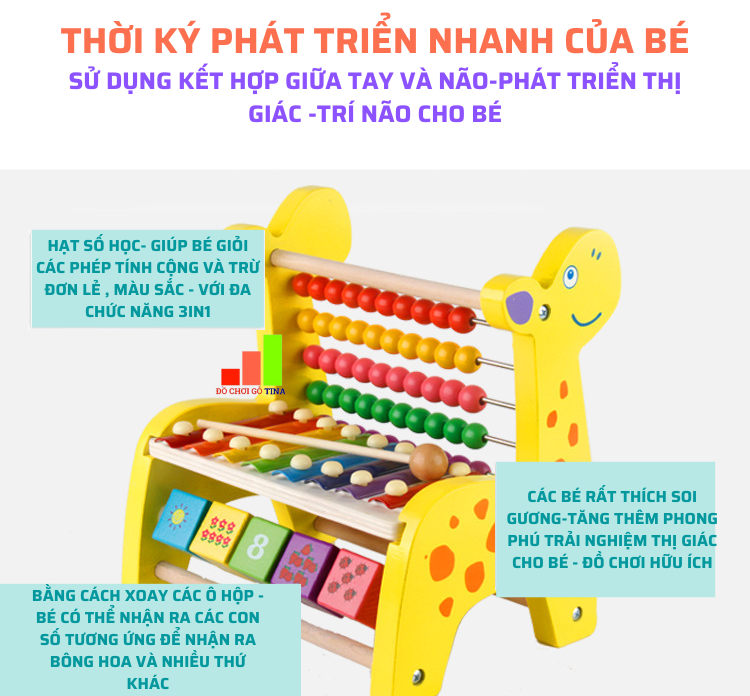 Đồ Chơi Bàn Tính Đa Năng Hình Con Vật Bằng Gỗ Tina Tích Hợp 3 Trong 1 Trò Chơi Cho Bé Thông Minh Giáo Dục Sáng Tạo