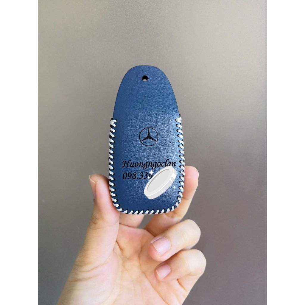 Bao da chìa khoá ô tô Mercedes , da bò thật, khắc tên và sđt chủ xe
