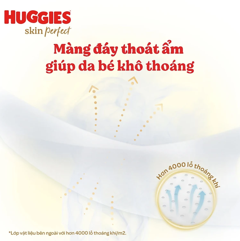 [Tặng kèm khăn ướt Huggies 80 miếng] Tã quần Huggies Skin Perfect M Super Jumbo 70+6 miếng với 2 vùng thấm giảm kích ứng da