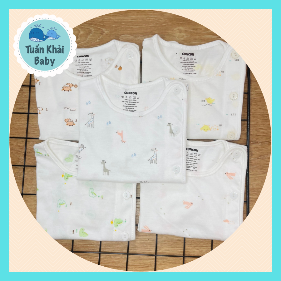 Bộ Quần Áo sơ sinh (1 bộ) cotton cao cấp CUNCON | Mẫu Tay Dài Họa Tiết Cài Lệch | Size 1,2,3 cho bé sơ sinh - 9kg