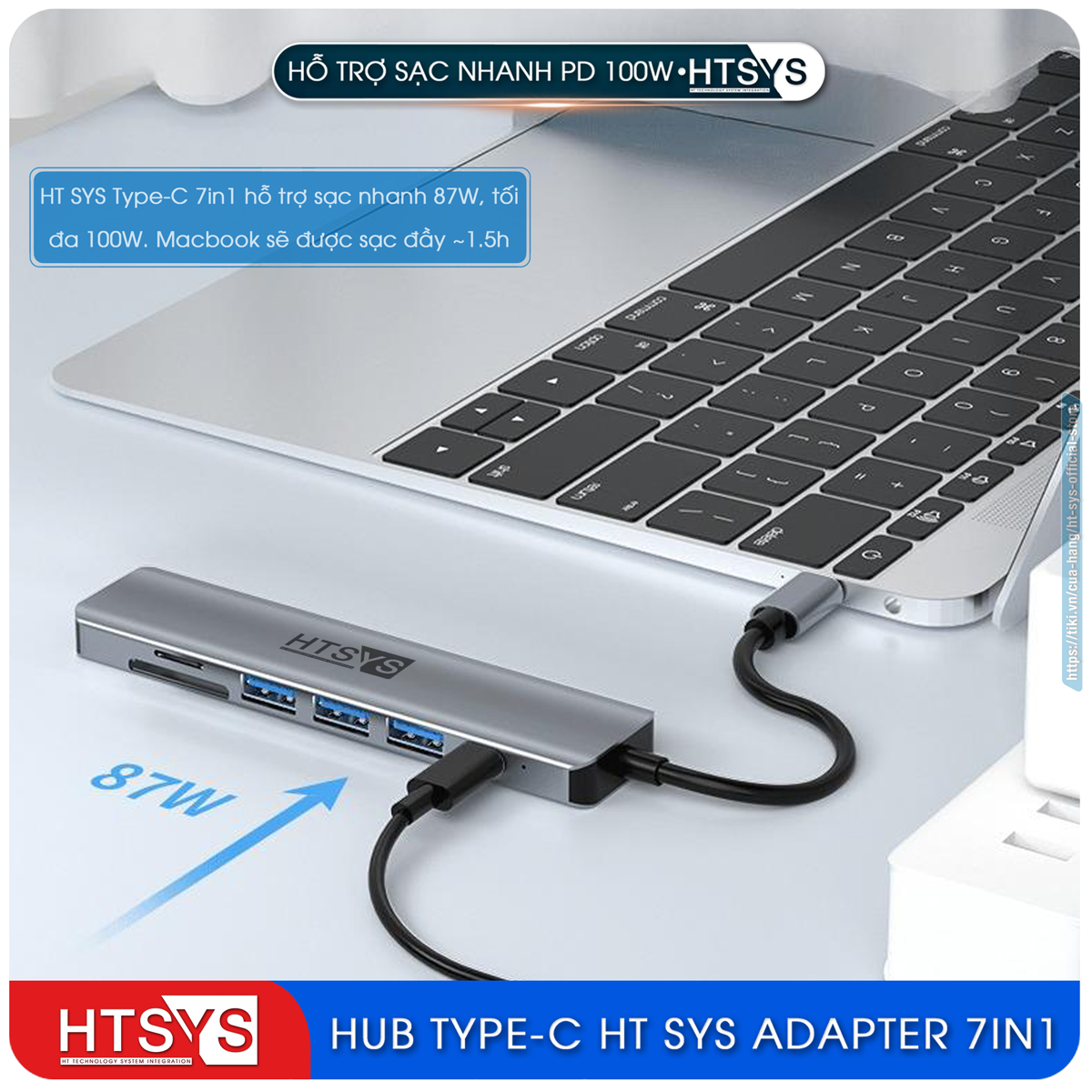 Hub Chuyển Đổi USB Type C HT SYS 7 in 1 To HDMI, USB 3.0, SD, TF, USB-C, PD 100W - Hàng Chính Hãng