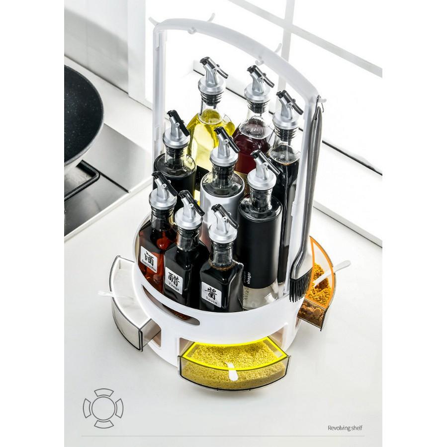 Kệ để gia vị nhà bếp xoay 360 độ có máng treo vật dụng Supaisu-ten phong cách Nhật Bản