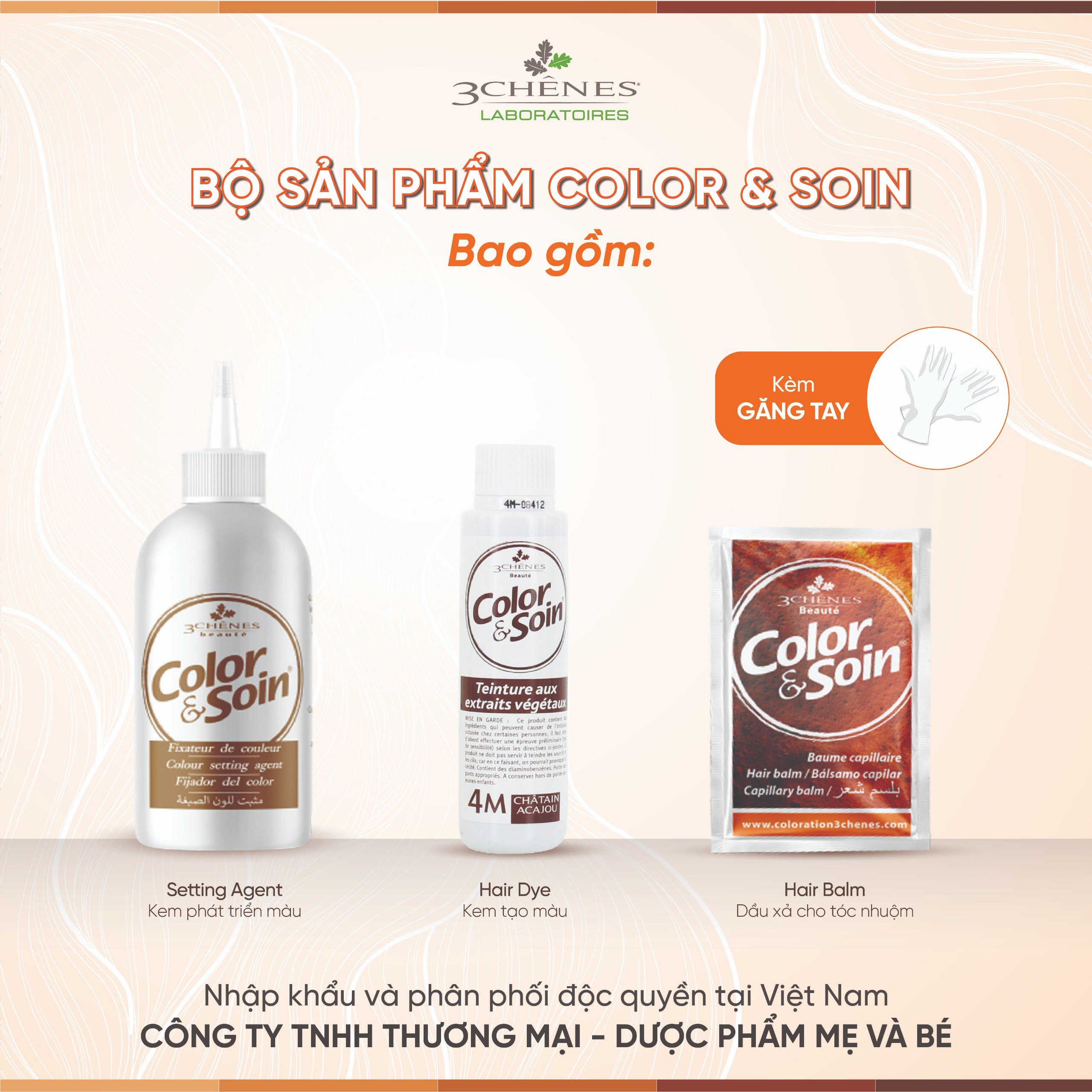 Thuốc Nhuộm Tóc Phủ Bạc 3 CHENES COLOR&SOIN MAHOGANY CHESTNUT 4M_MÀU NÂU ĐỎ_Thảo dược Tự nhiên, An toàn Không chứa Amoniac