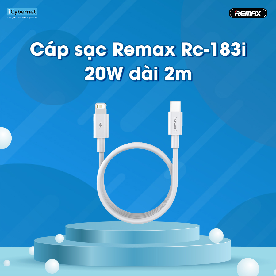 Cáp sạc nhanh chuẩn PD 20W cho IP Remax RC-183i chiều dài 2m - Hàng chính hãng