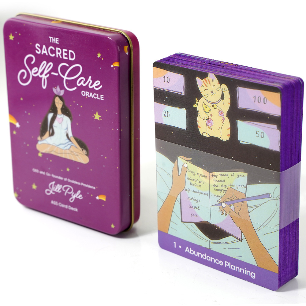 [Mạ Cạnh] Bộ Bài Sacred Self Care Oracle Hộp Thiếc Mạ Cạnh Tím 55 Lá Tặng File Tiếng Anh Và Đá Thanh Tẩy