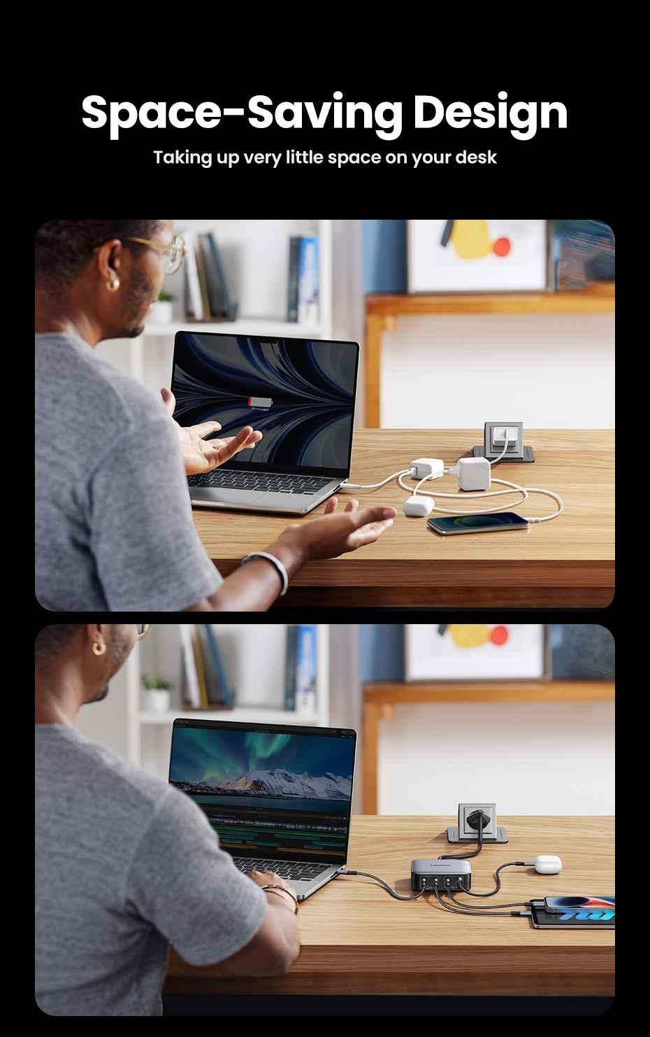 Ugreen UG90736CD328TK 100W Bộ sạc nhanh Nexode gồm 2 cổng USB-C + 2 cổng USB-A dây nguồn dài 1.5M chuẩn cắm US - HÀNG CHÍNH HÃNG