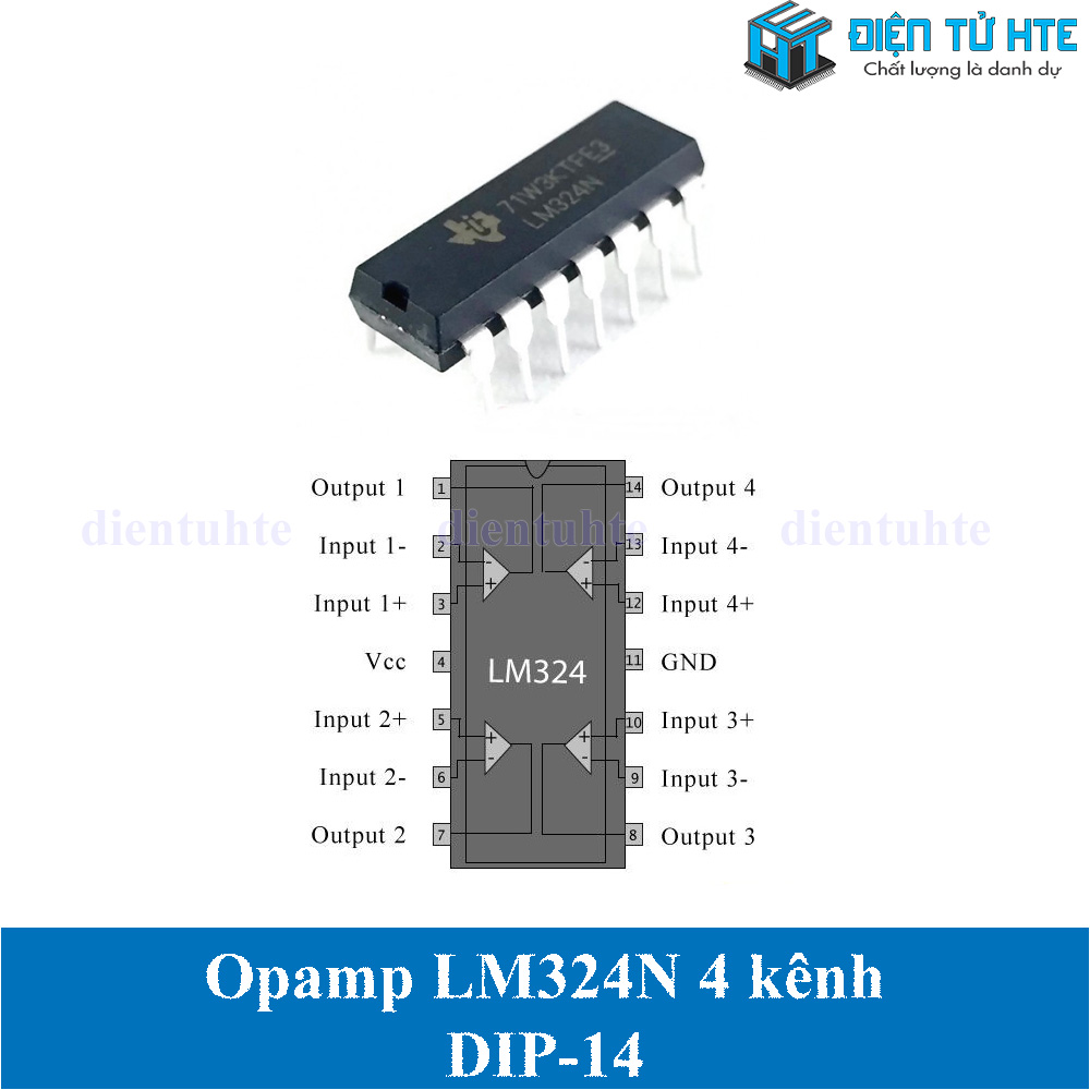 Bộ 2 IC Opamp 4 kênh LM324 LM324N chân cắm DIP-14