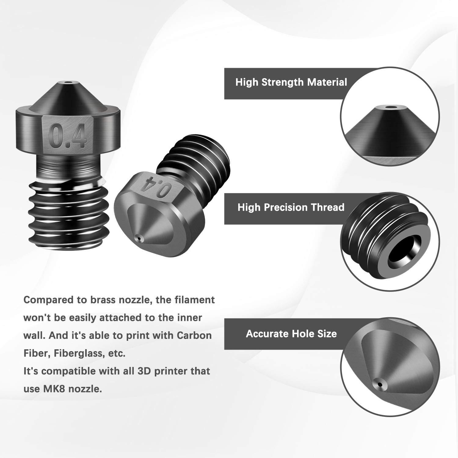 Simax3d E3D V6 Vòi thép cứng nhiệt độ cao 0,4mm/1,75mm tương thích với Makerbot, Prusa I3, ANET8, Anycubic i3 Mega