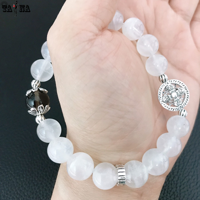 Vòng tay mặt trăng - moonstone 10mm mix charm bạc 925 cao cấp