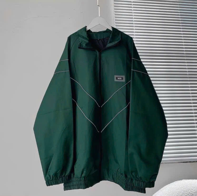 Áo Khoác Dù 2 Lớp Sọc Dạ Quang Thêu WZS Nam Nữ Couple - Bomber Gió Có Khóa Kéo Zip