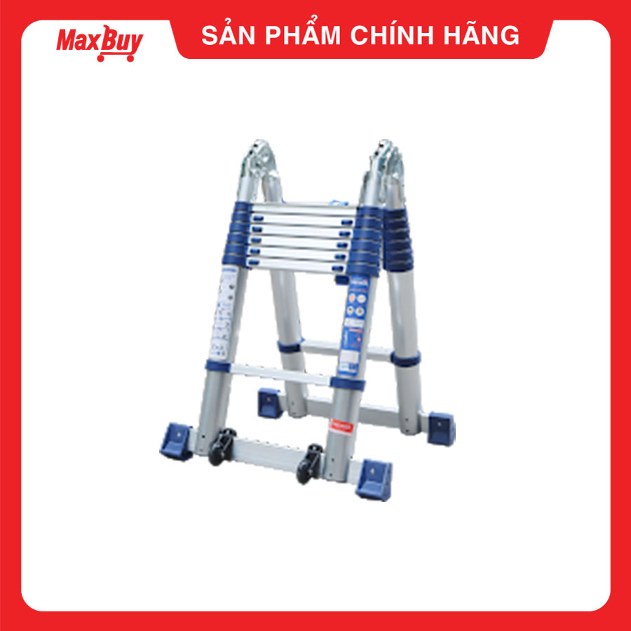 Thang nhôm rút đôi chữ A gấp gọn 7x2 bậc Nikawa NK-44AI-Pri 2.1m chữ A, chữ I 4.4m