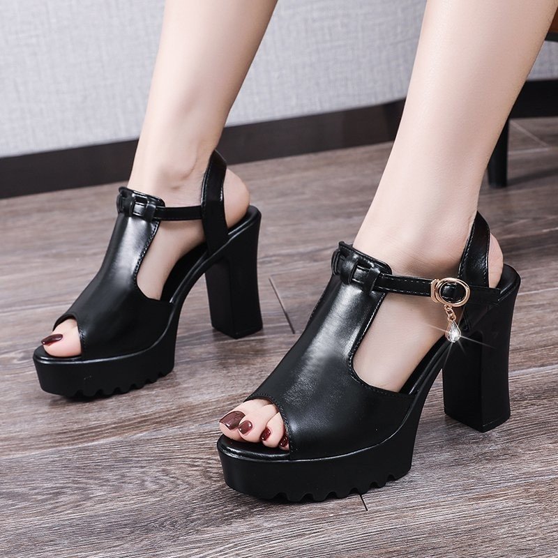 Giày nữ sandal cao gót đế thô quai ngang êm chân thoáng mát 9cm sang chảnh