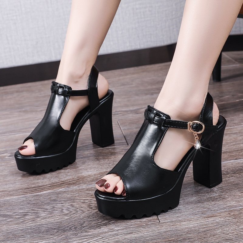 ( Siêu nhẹ và êm) Giày nữ sandal cao gót đế thô quai ngang êm chân thoáng mát 9cm sang chảnh