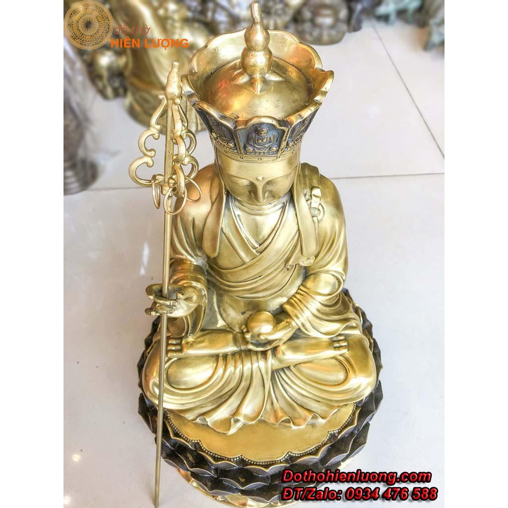 Tượng Đức Địa Tạng Vương Ngồi Đài Sen Màu Đen Bằng Đồng Cao 50cm