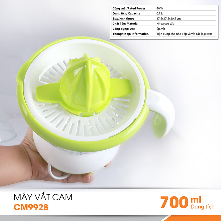 Máy Vắt Cam Comet CM9928 (0.7 Lít) - Trắng Xanh Lá - Hàng Chính Hãng