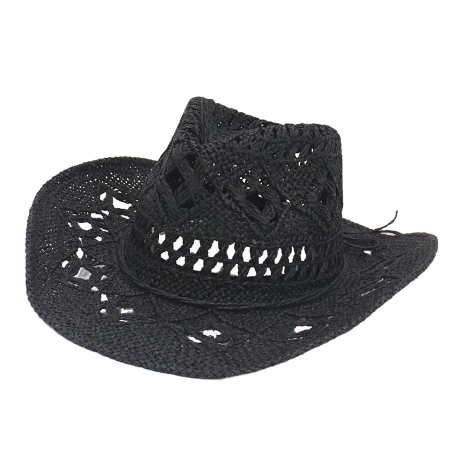 Straw Western Cowboy Hat Wide Brim Sun Hat Floppy Beach Hat for Outdoor