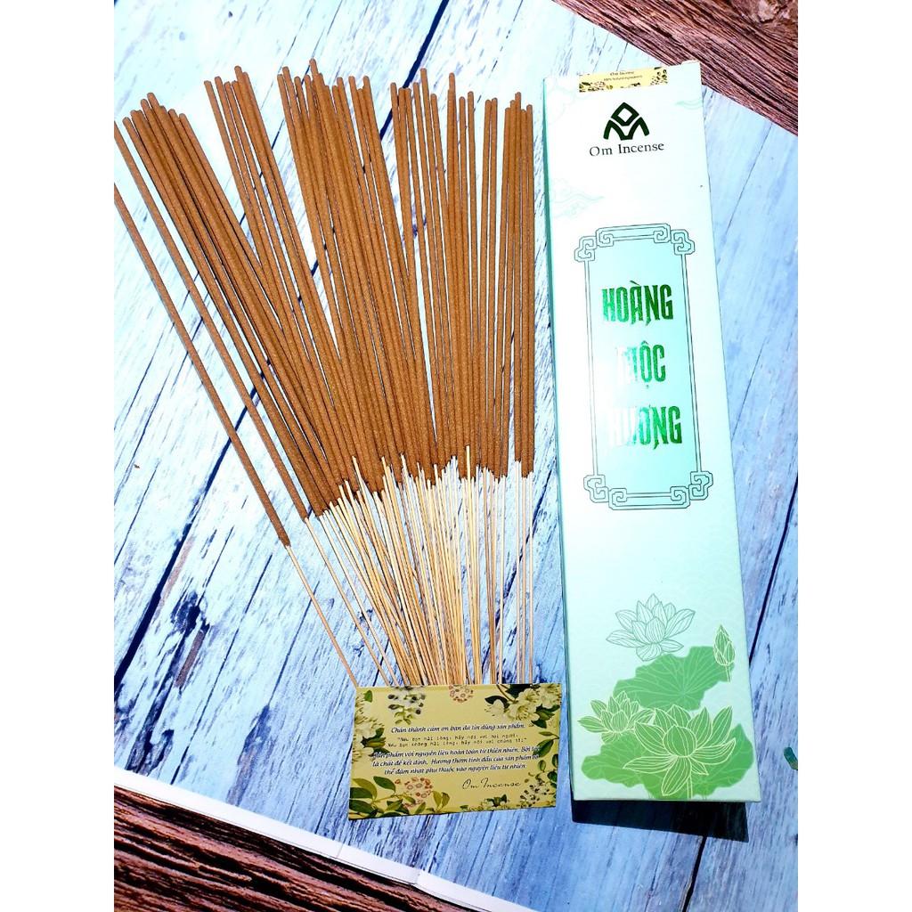 01 Hộp Nhang Thảo Mộc Hoàng Mộc Hương - Om Incense - Nhang sạch Quế Trà Bồng - Chiều dài 30cm - Tăm tre không nhuộm màu