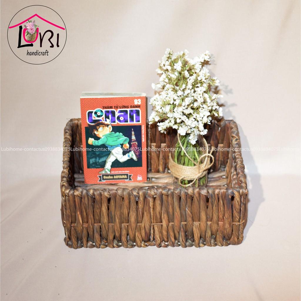 Sọt đựng đồ lục bình hình chữ nhật bộ 3 - màu nâu đan vặn dọc