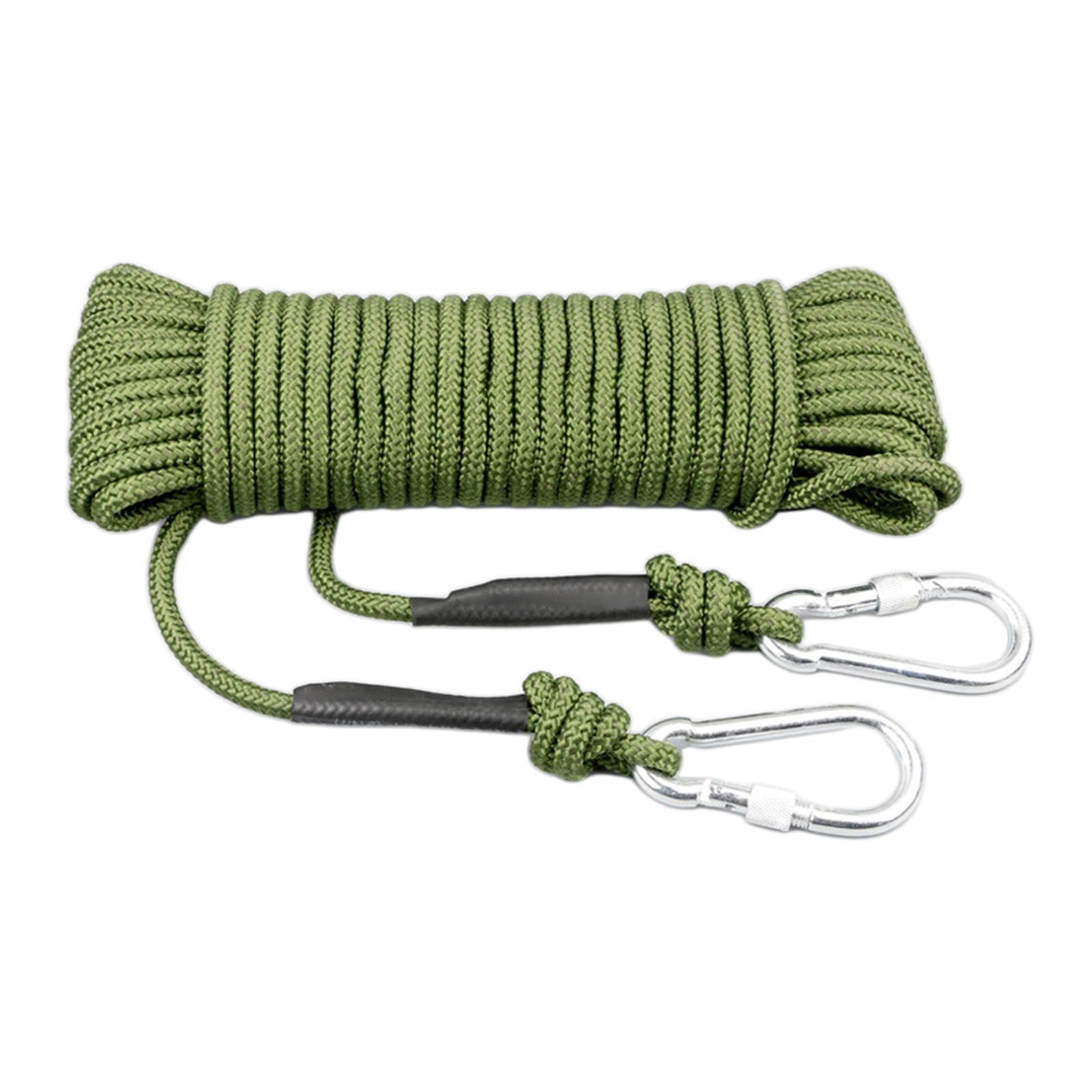 Static 8 mm Climbing Rope Fire Escape with 2 Carabiners Green