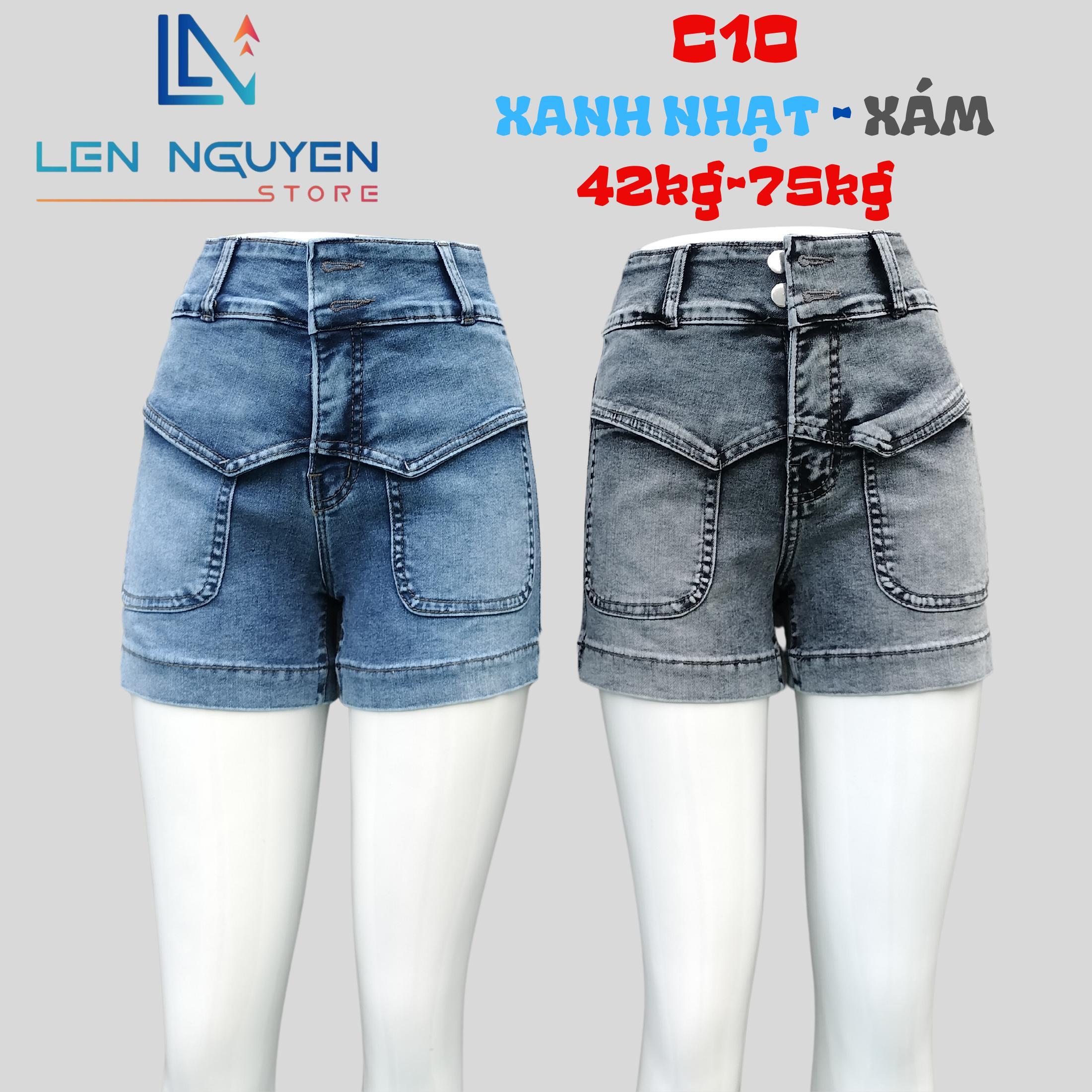 C10_Quần jean nữ, đùi, lưng cao, quần bò nữ dáng ôm, quần rin nữ có big size, cho 42kg đến 75kg - Xanh Nhạt