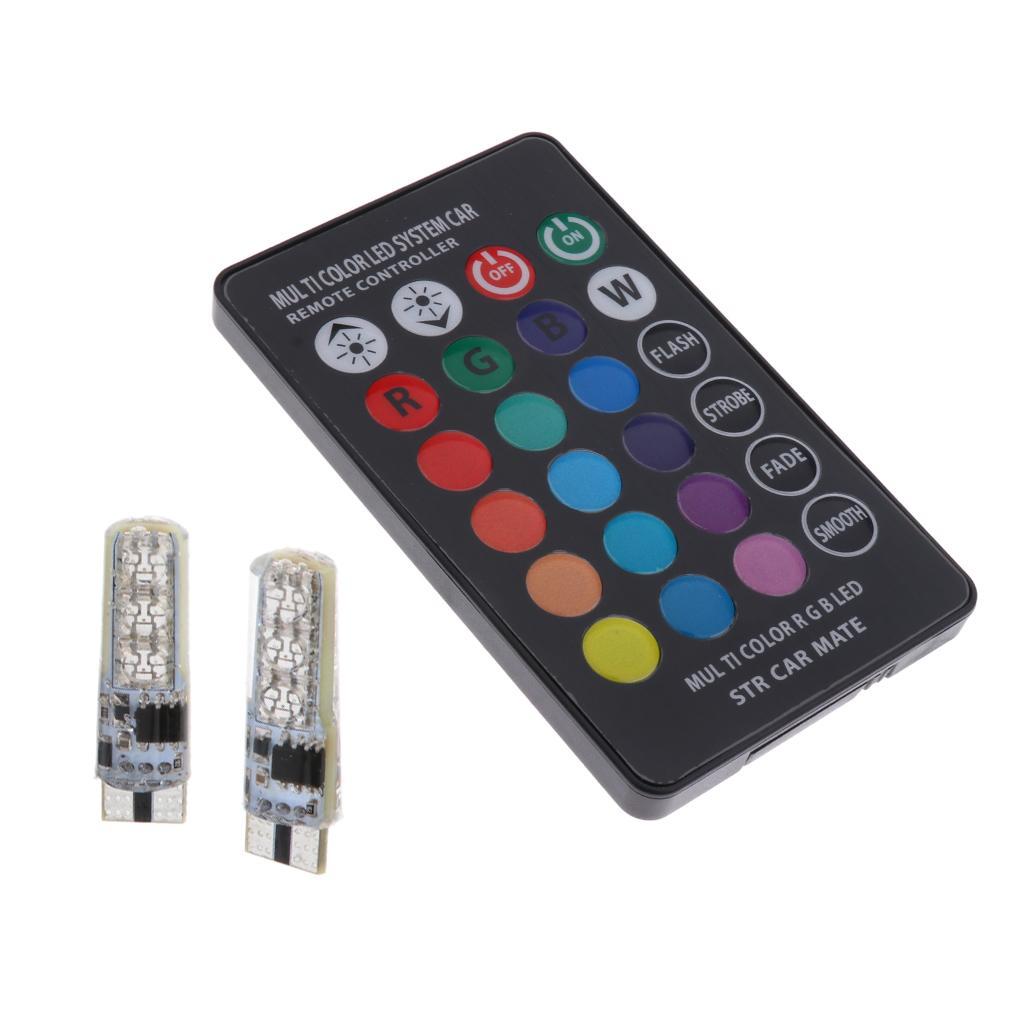 2pcs T10 5050 LED RGB Light Bulb for Interior Panel Exterior Lamp Remote